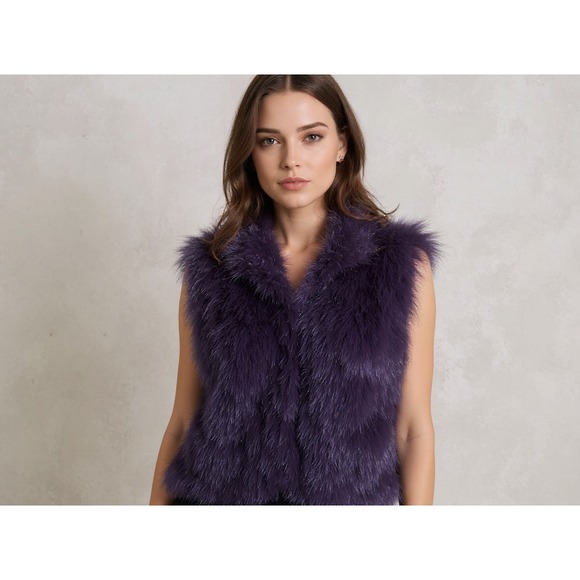 Conrad Collection Purple Fur Vest Women's Size S Rabbit Raccoon Blend boho cozy‎
